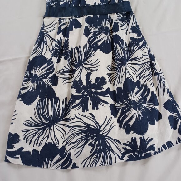 Per Una Floral Linen Dress Pure Linen Blue White Sleeveless Tropical Size 10 - Picture 4 of 14